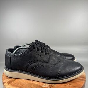 TOMS Mens Black Leather Wingtip Oxford Shoes Size 11.5